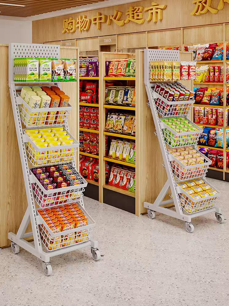 Metallic Supermarket Shelves Heavy Duty Display Rack Single Sided Pre-Assembled Grocery Shelve Supermarket Shopping Display Rack