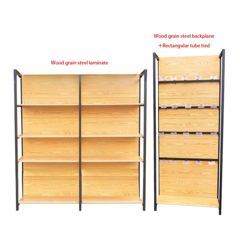 Four-post Shelves Convenience Store and Supermarket Shelves Customizable High-end Tobacco and Alcohol Shelves Wood Grain Color