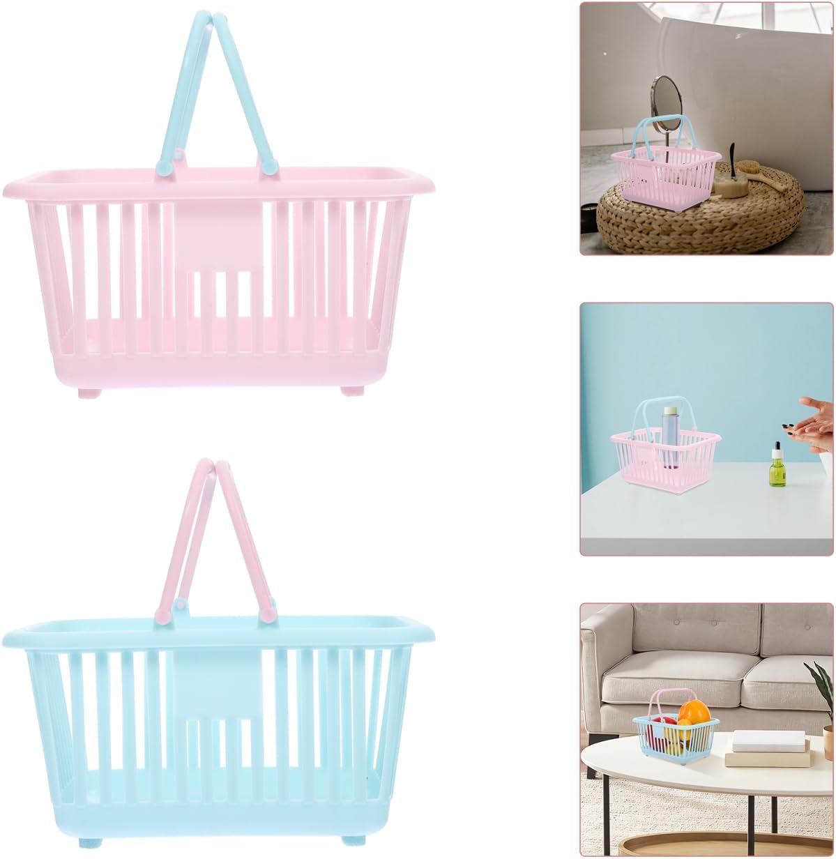 Small Plastic Basket Handles 4-Pack Kids Toy Shopping Bathroom Playroom Organization Mini Storage Bins Boys Girls 6.29X5.11X3.46