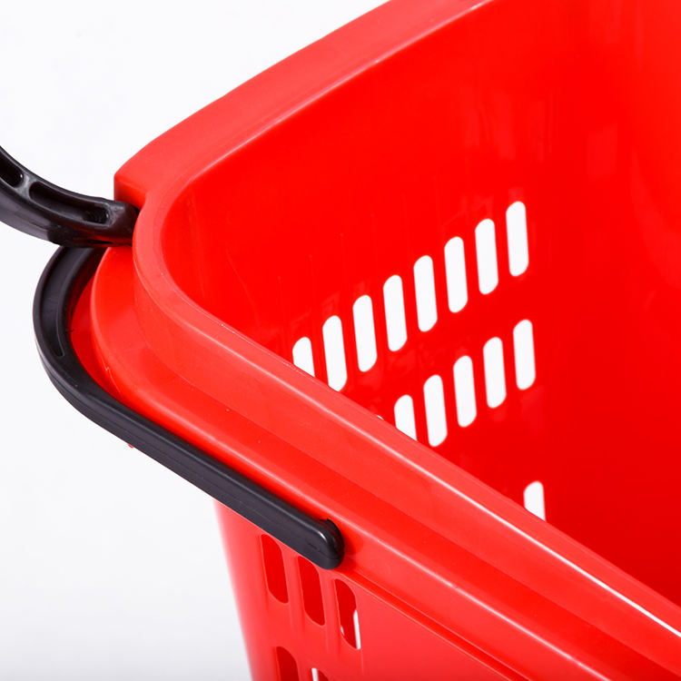 Supermarket Grocery Rolling Shopping Basket with Plastic Handles and  Wheels