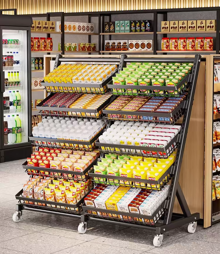 Canadian Style Metallic Heavy Duty Single Sided Pre-Assembled Grocery Shelves Supermarket Shopping Display Rack
