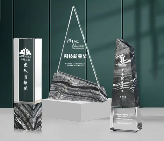 3D laser glass trophy and medal series for corporate and sporting awards