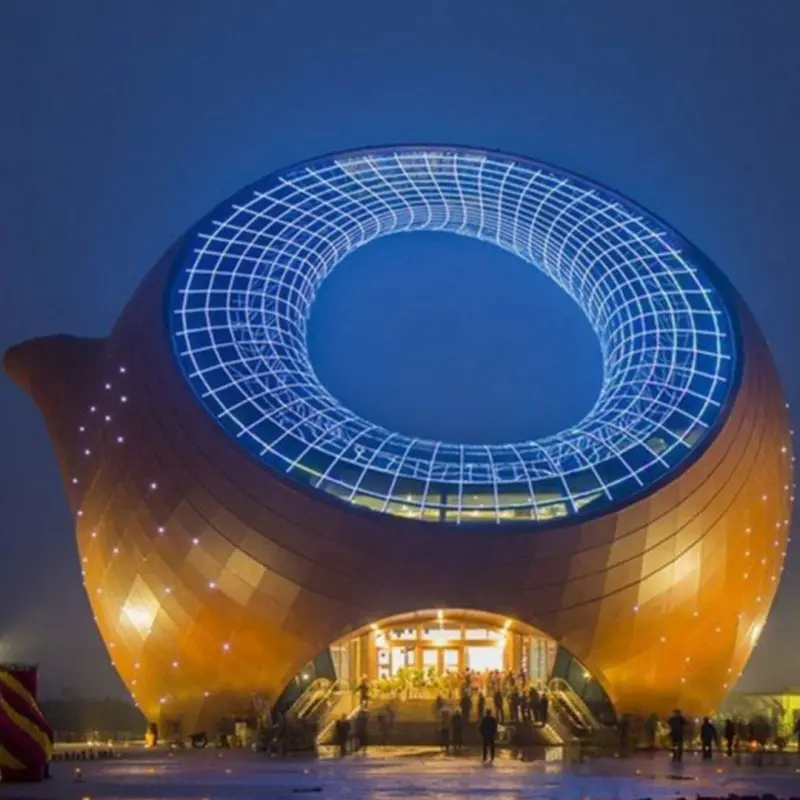Landmark architectural glass project — Teapot Tower using Guoxin artistic stained glass