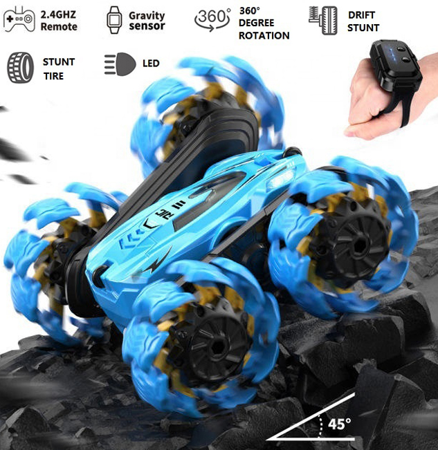 AiJH RC Stunt Car 4WD Off Road Double Sided 360 Rotating Explosive Gesture Sensing Remote Control Car Toy