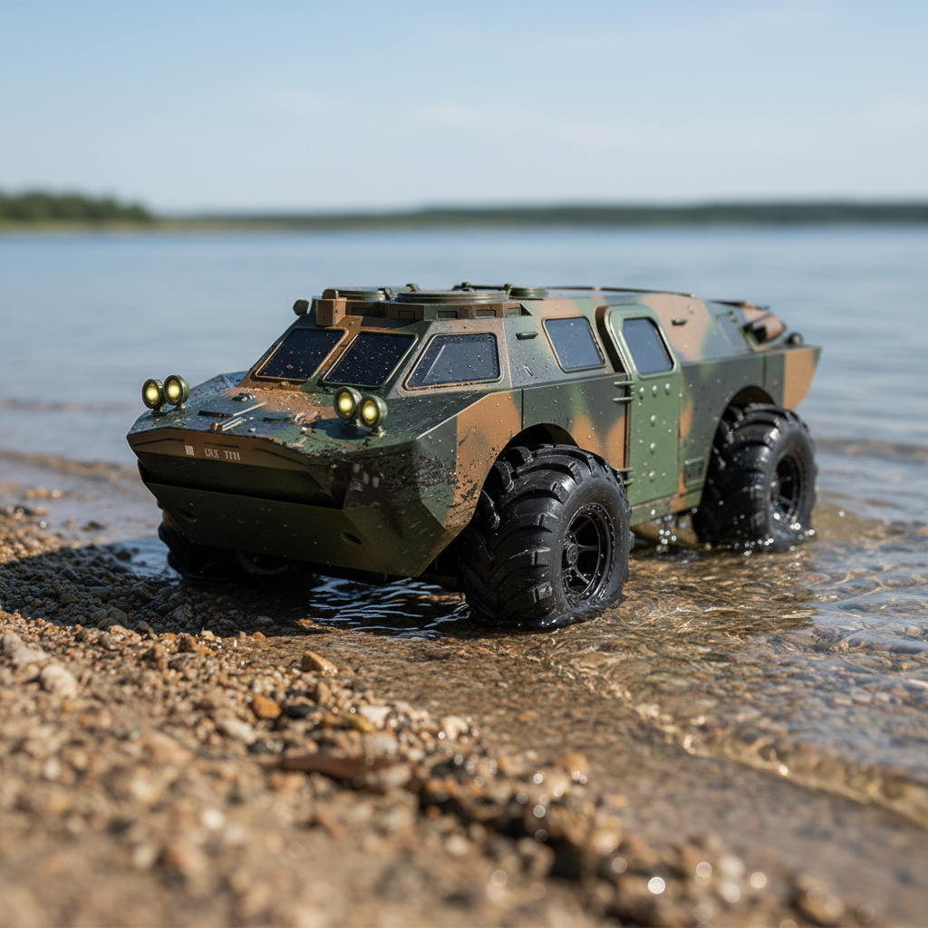 New High Speed Amphibious RC Armored Vehicle-Waterproof 2.4GAll Terrain Military Truck Toy for Boys