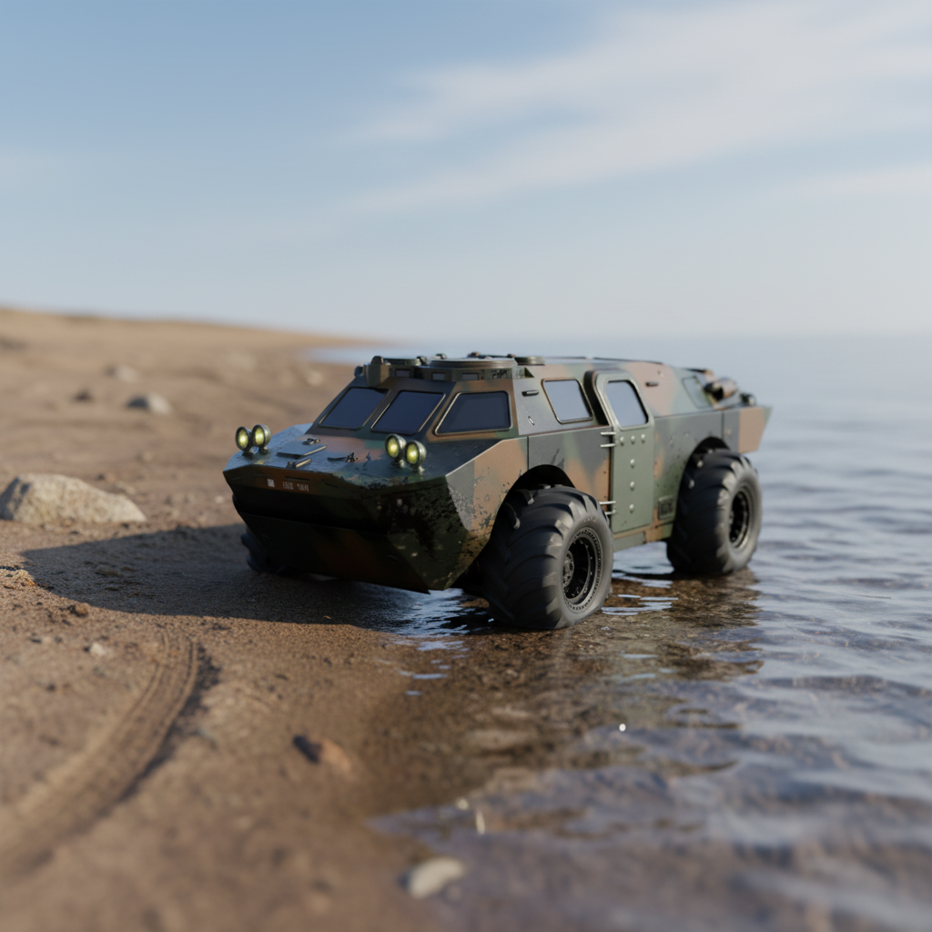 New High Speed Amphibious RC Armored Vehicle-Waterproof 2.4GAll Terrain Military Truck Toy for Boys