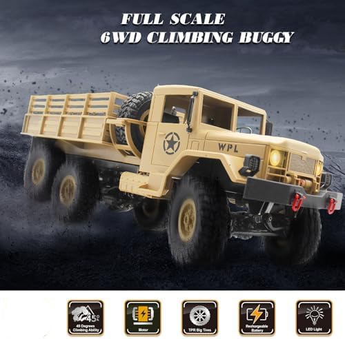 Dwi Dowellin RC Military Truck - 6x6 Road Remote Control Car, 4WD Remote Control Truck ,Rock Army Transport Vehicle Toy