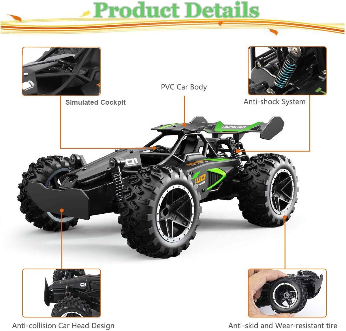 2.4Ghz High Speed 2WD RTR Electric Rock Climber Fast Race Buggy Hobby Toy Cars for Kids Remote Control Truck for Boys 15KM/H