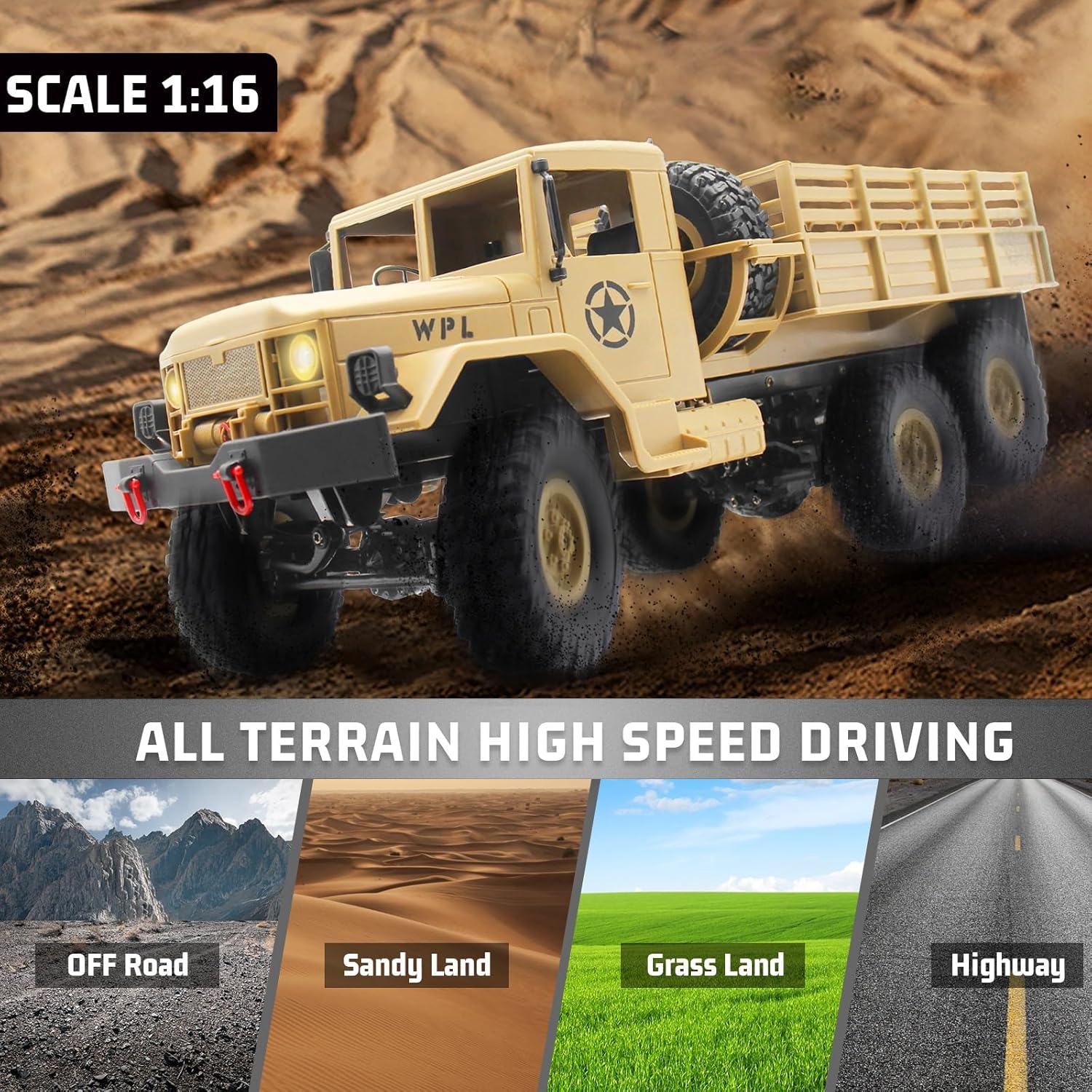 Dwi Dowellin RC Military Truck - 6x6 Road Remote Control Car, 4WD Remote Control Truck ,Rock Army Transport Vehicle Toy