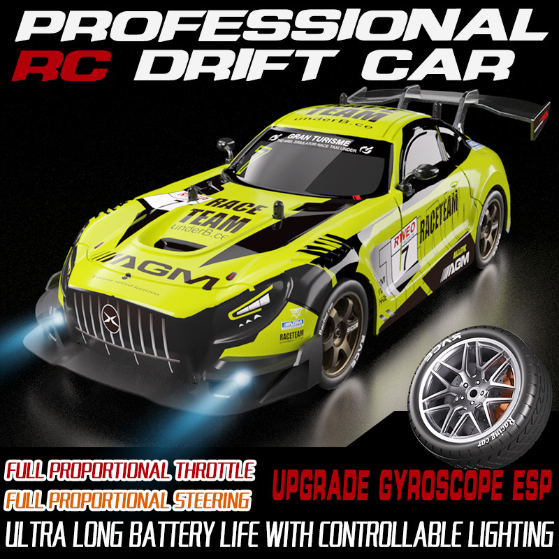AiJH 1: 16 Scale Remote Control Drift Car 4WD High Speed Model Vehicle with LED Lights Drifting Tire RC Racing Sport Car