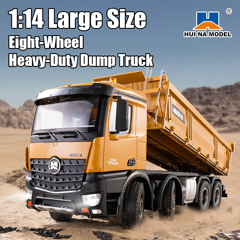 Huina 1536 1/14 Remote Control Alloy Dump Truck 8x8 Off-Road Heavy Load RC Tipper Vehicle Construction Model Toy for Adults Kids