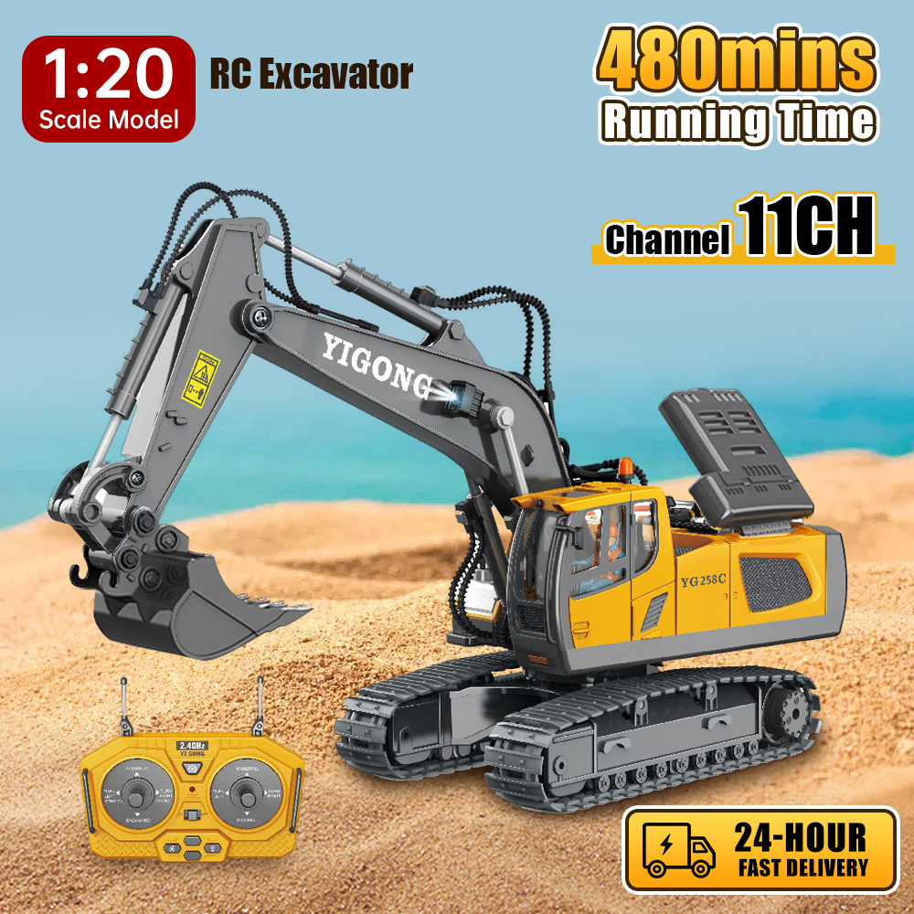 ROXGOCT 1:20 RC Excavator 11CH 2.4G Remote Control Racing Engineering Vehicle Crawler Truck Bulldozer Dumper Car Toys Charger