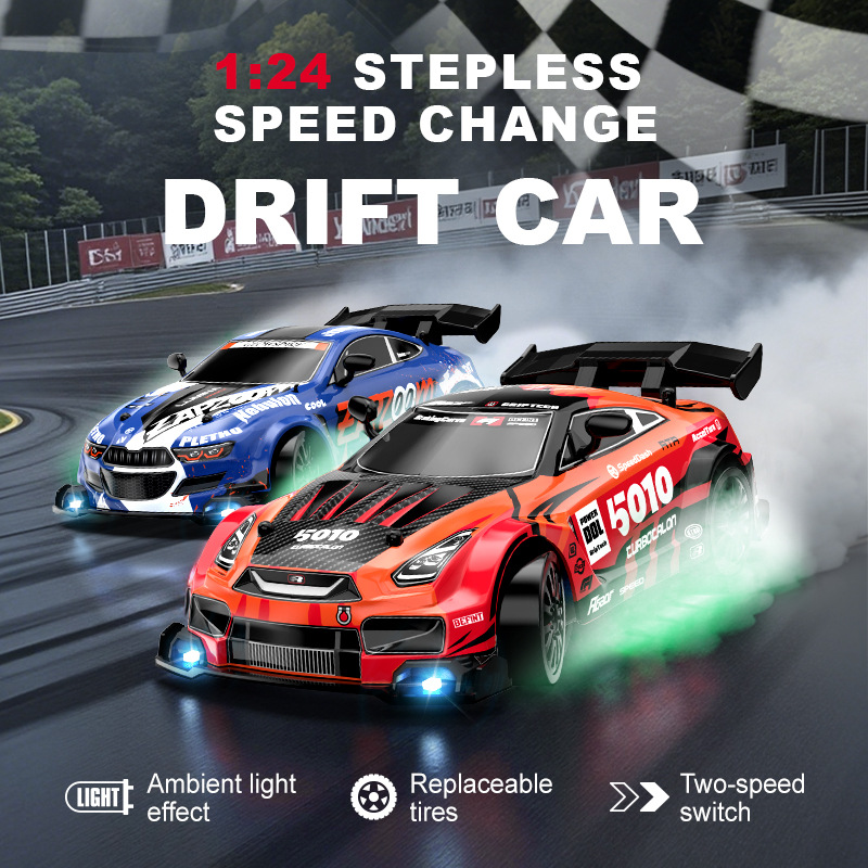 Remote Control Kids 1/24 Scale High Speed Electric RC Drift Car RTR Metal Drifting LED Lights 2.4GHz 4 Channel Toys