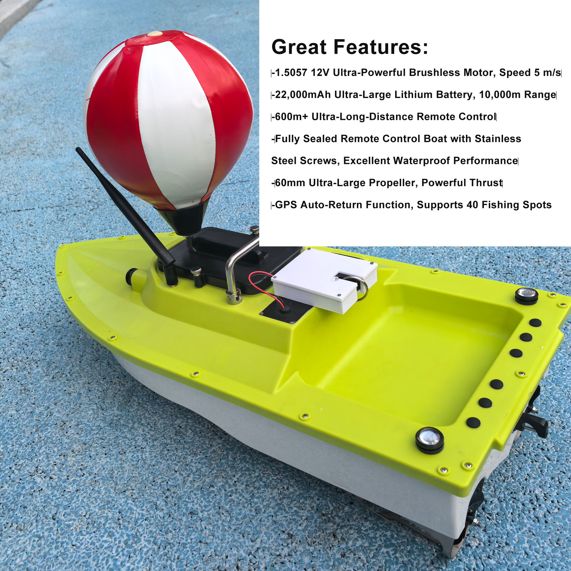 S80 Brushless Motor Super Speed Saltwater RC Fishing Bait Boat with GPS for Surf Fishing With,IP 66 Waterproof,5 Meters/Second
