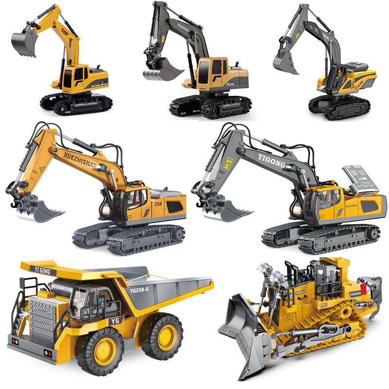 Alloy Remote Control Excavator Toy RC Construction Digger Truck Set with Music &amp; Sound Effects for Kids