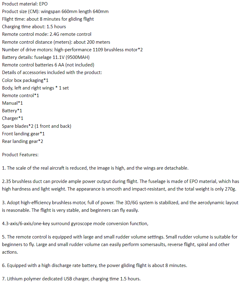 RC Airplane Description
