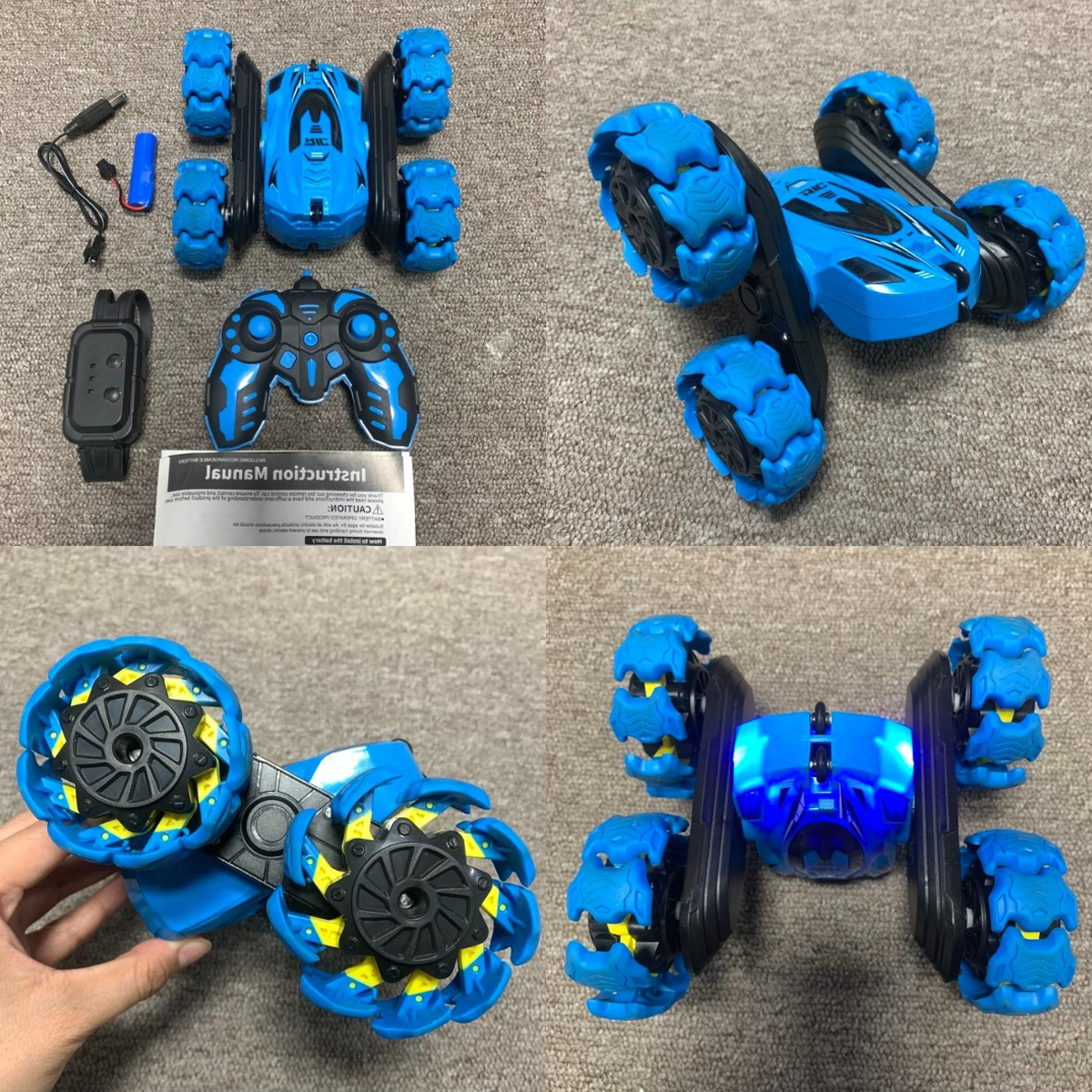 AiJH RC Stunt Car 4WD Off Road Double Sided 360 Rotating Explosive Gesture Sensing Remote Control Car Toy