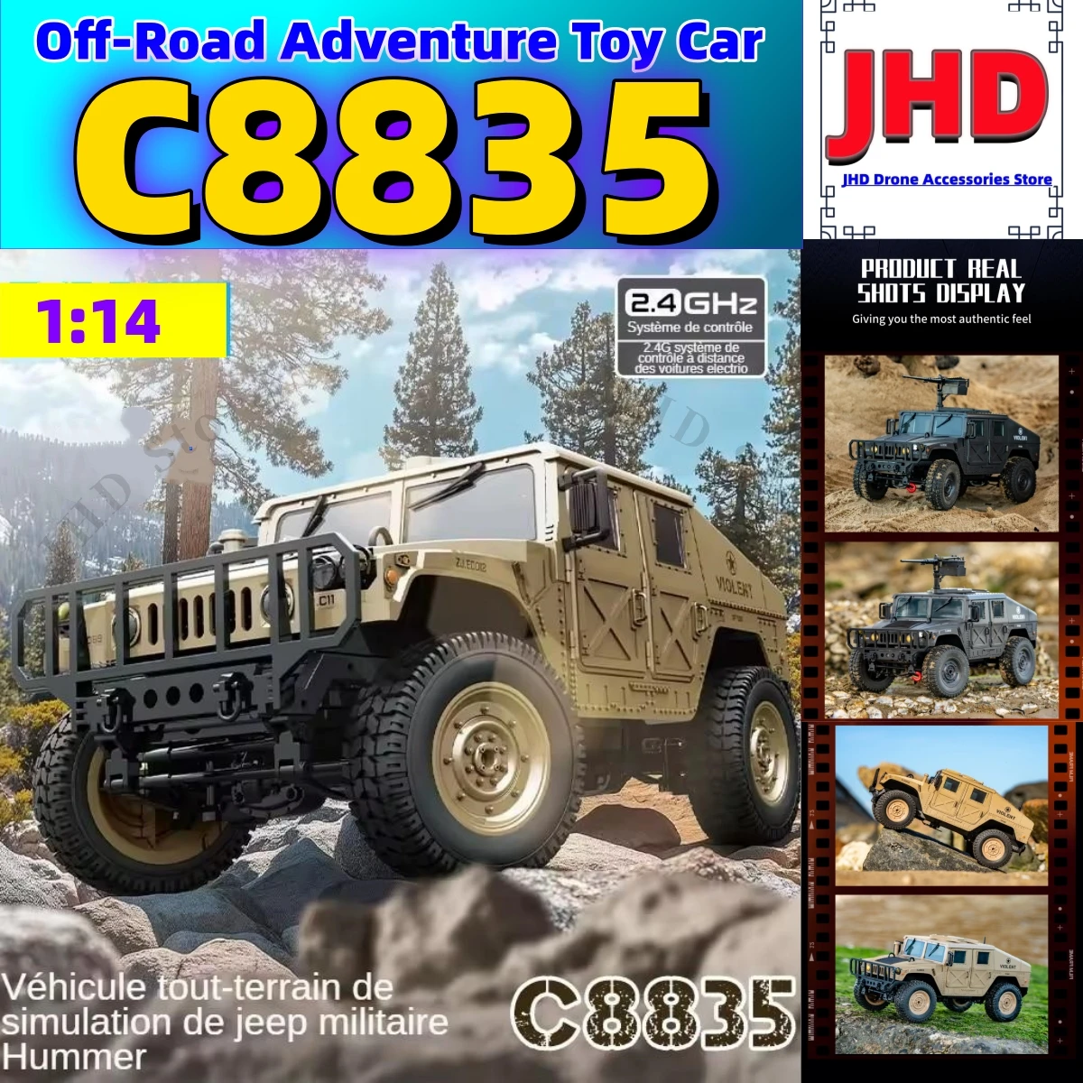 JHD JJRC C8835 1/14 RC Car Simulation 4x4 All-terrain 2.4G Off-road Climbing Vehicle Remote Control Military Car Kids Toy Gifts