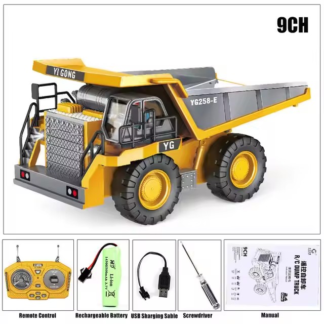 1:24 Scale 2.4G 9 Channel Alloy Excavator RC Car Construction Vehicle Toys with Music Sounds Includes USB Charger Cable