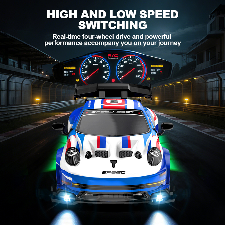 Remote Control Kids 1/24 Scale High Speed Electric RC Drift Car RTR Metal Drifting LED Lights 2.4GHz 4 Channel Toys