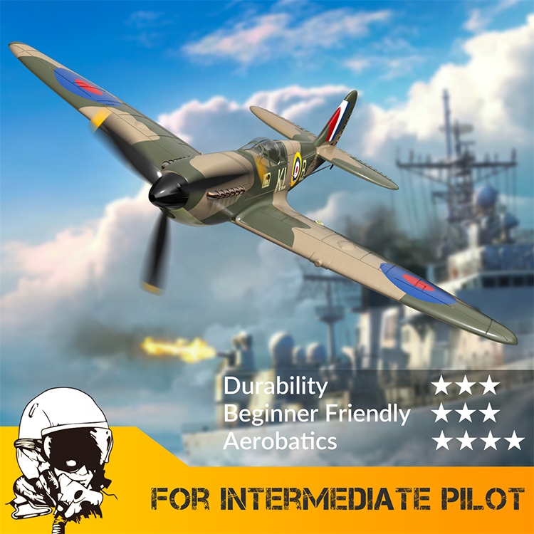 VOLANTEX Spitfire RC Airplane 2.4Ghz 4CH 6-Axis Gyro RTF Electric Outdoor Radio Remote Control Fighter RC Plane Aircraft Model