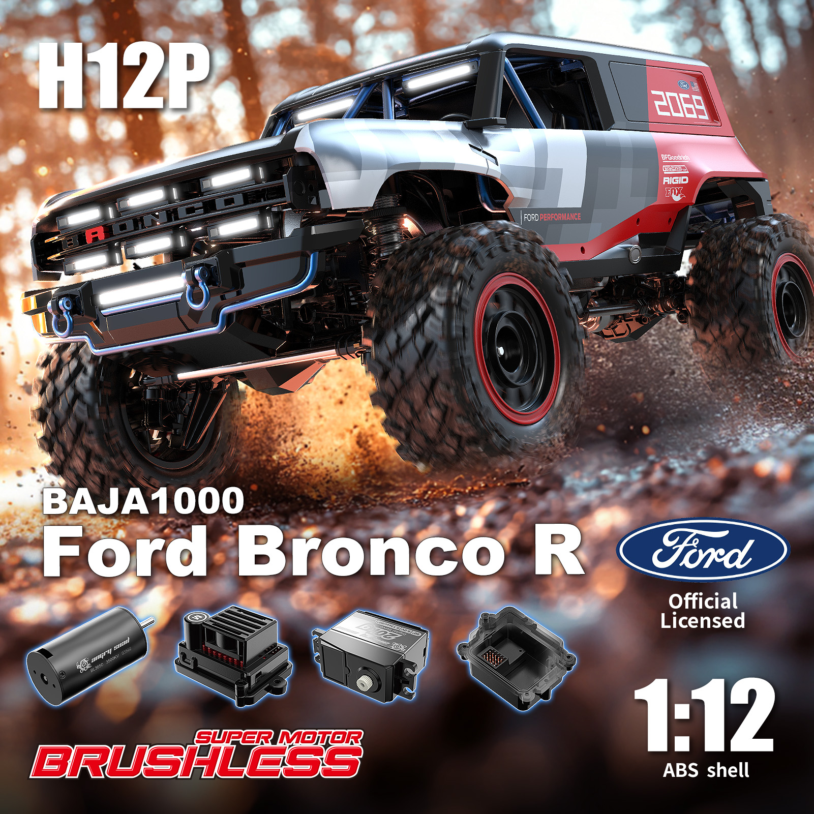 New MJX H12P Climber Racing Car 1/12 Ford Bronco Baja 1000 Remote Control Car Children Toys RC Car