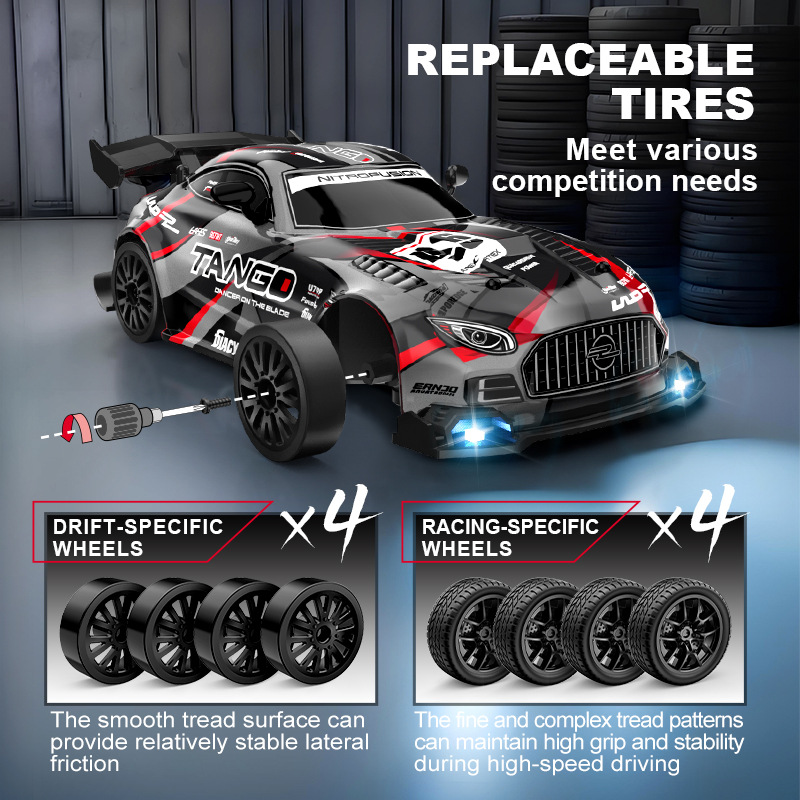 Remote Control Kids 1/24 Scale High Speed Electric RC Drift Car RTR Metal Drifting LED Lights 2.4GHz 4 Channel Toys