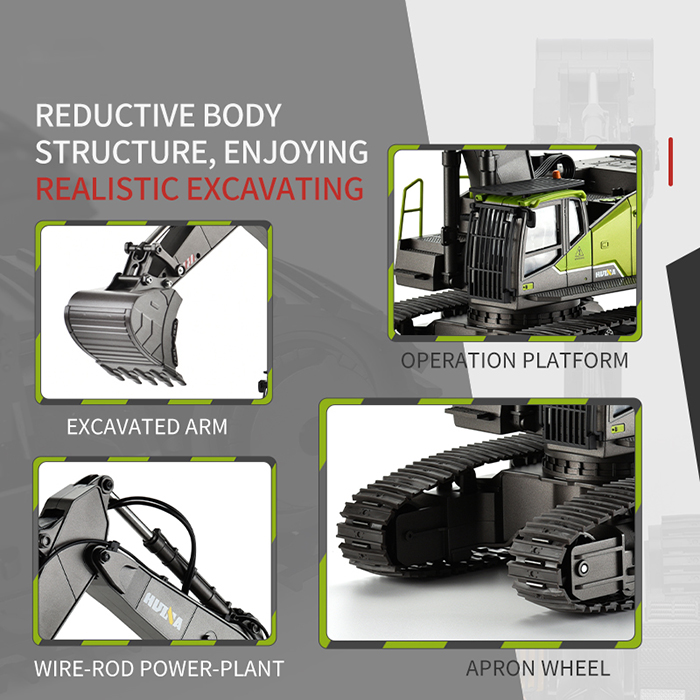 Huina 1593 1/14 22Ch Metal Alloy Remote Control Excavator Rc Construction Vehicles Huina Rc Engineering Truck Toy for Kids