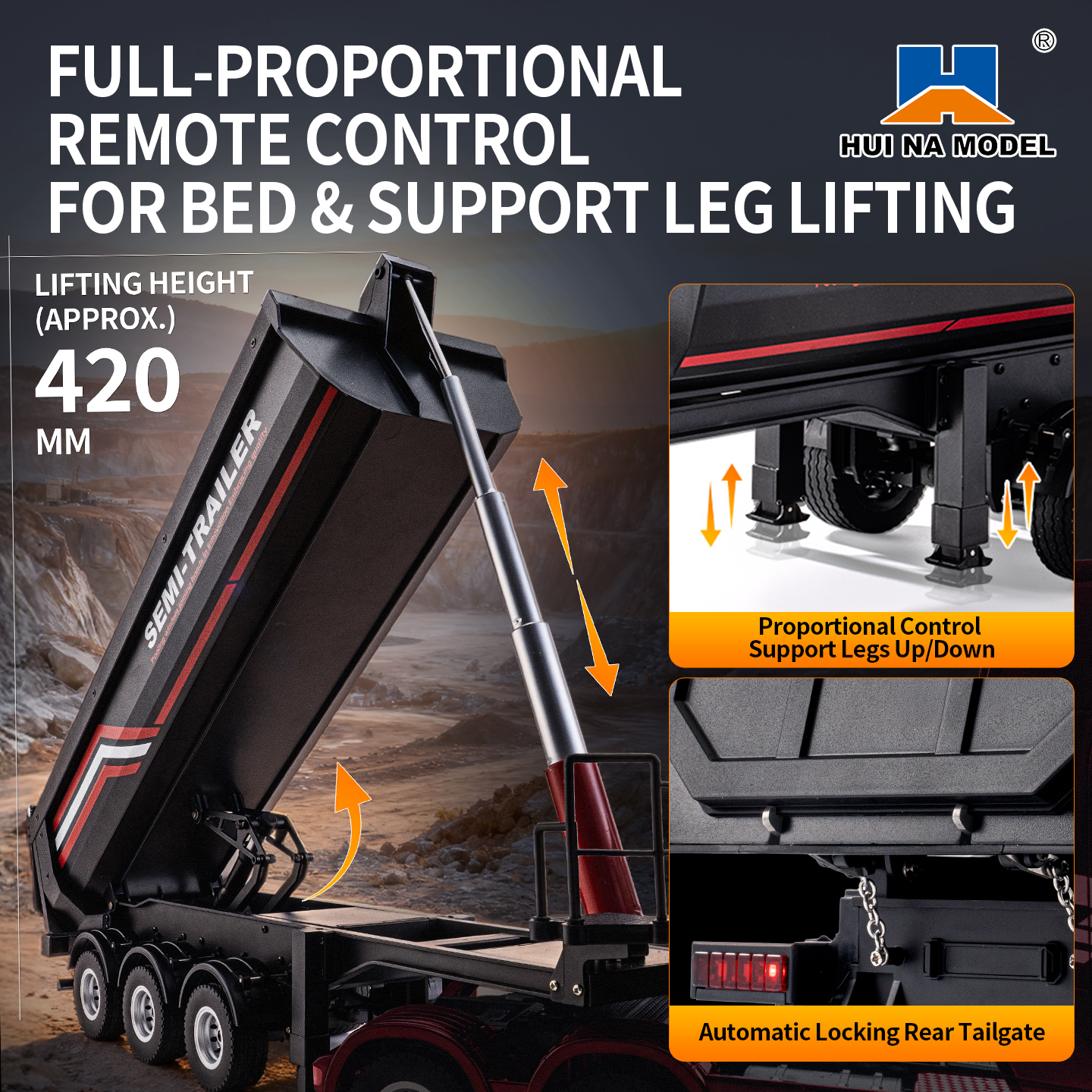 Hui Na1509 1:18 Alloy Large RC Semi Trailer Dump Truck 2.4G Remote Control Engineering Vehicle Model Toy Compatible With 1501