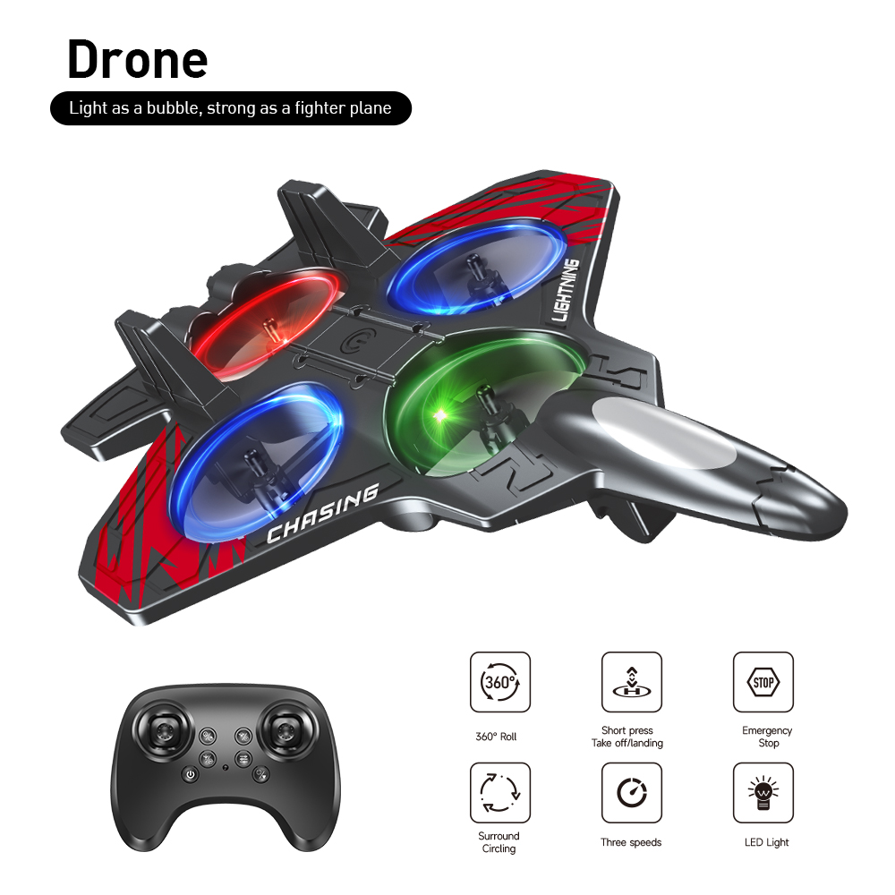 E72 Drones One Click Take off 2.4GHz Remote Control Aircraft Smart Hover Stunt 360 Flip RC Foam Airplane Fighter Jet with Light
