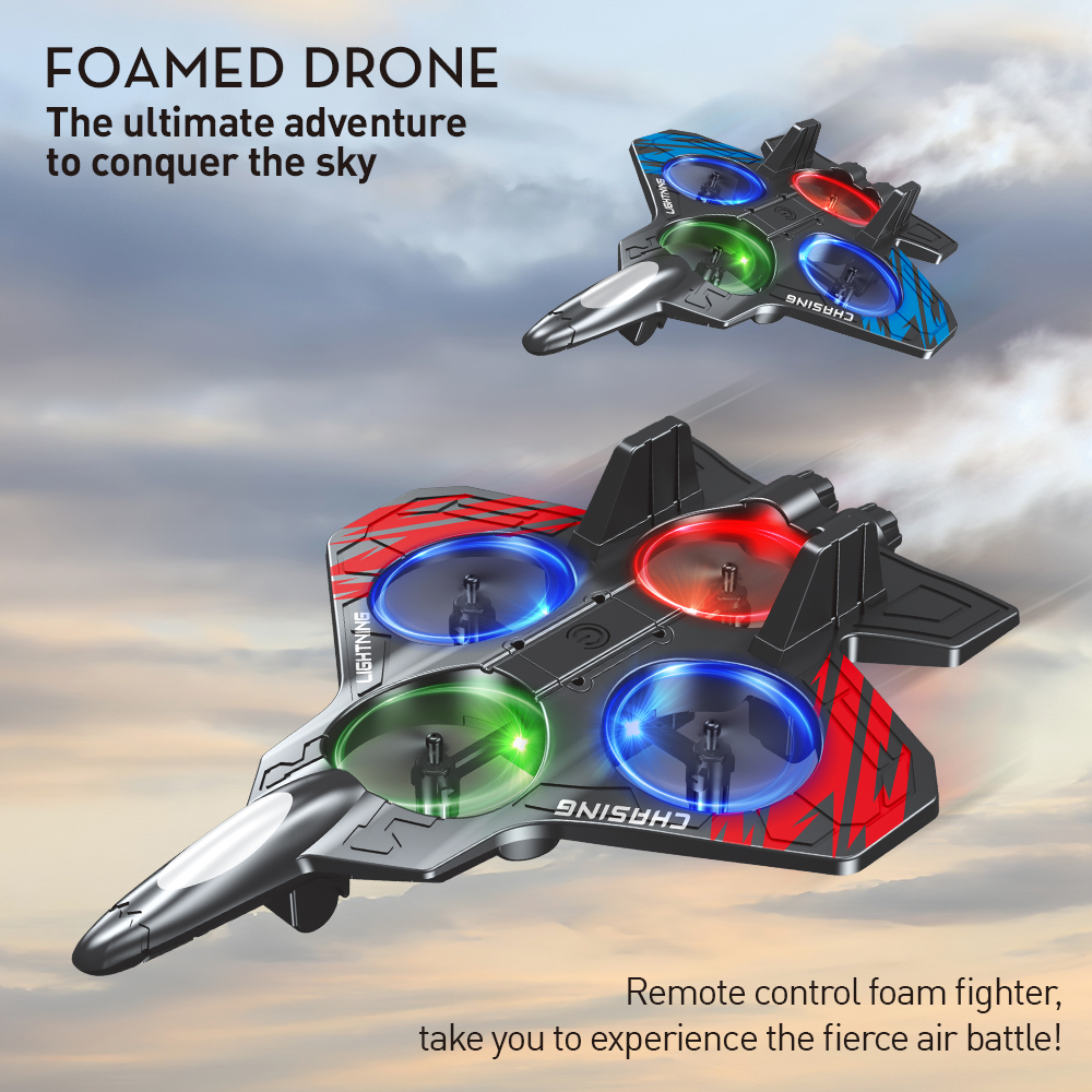 E72 Drones One Click Take off 2.4GHz Remote Control Aircraft Smart Hover Stunt 360 Flip RC Foam Airplane Fighter Jet with Light