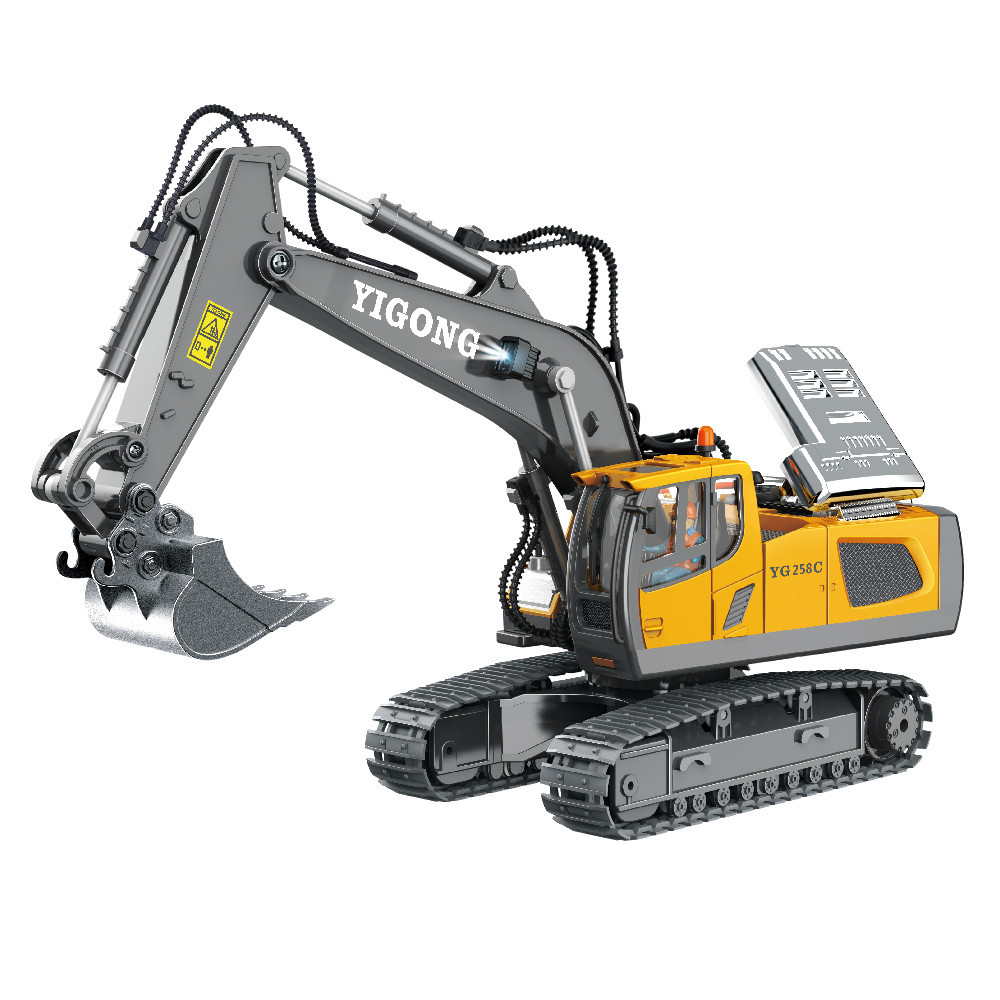 Alloy Remote Control Excavator Toy RC Construction Digger Truck Set with Music &amp; Sound Effects for Kids