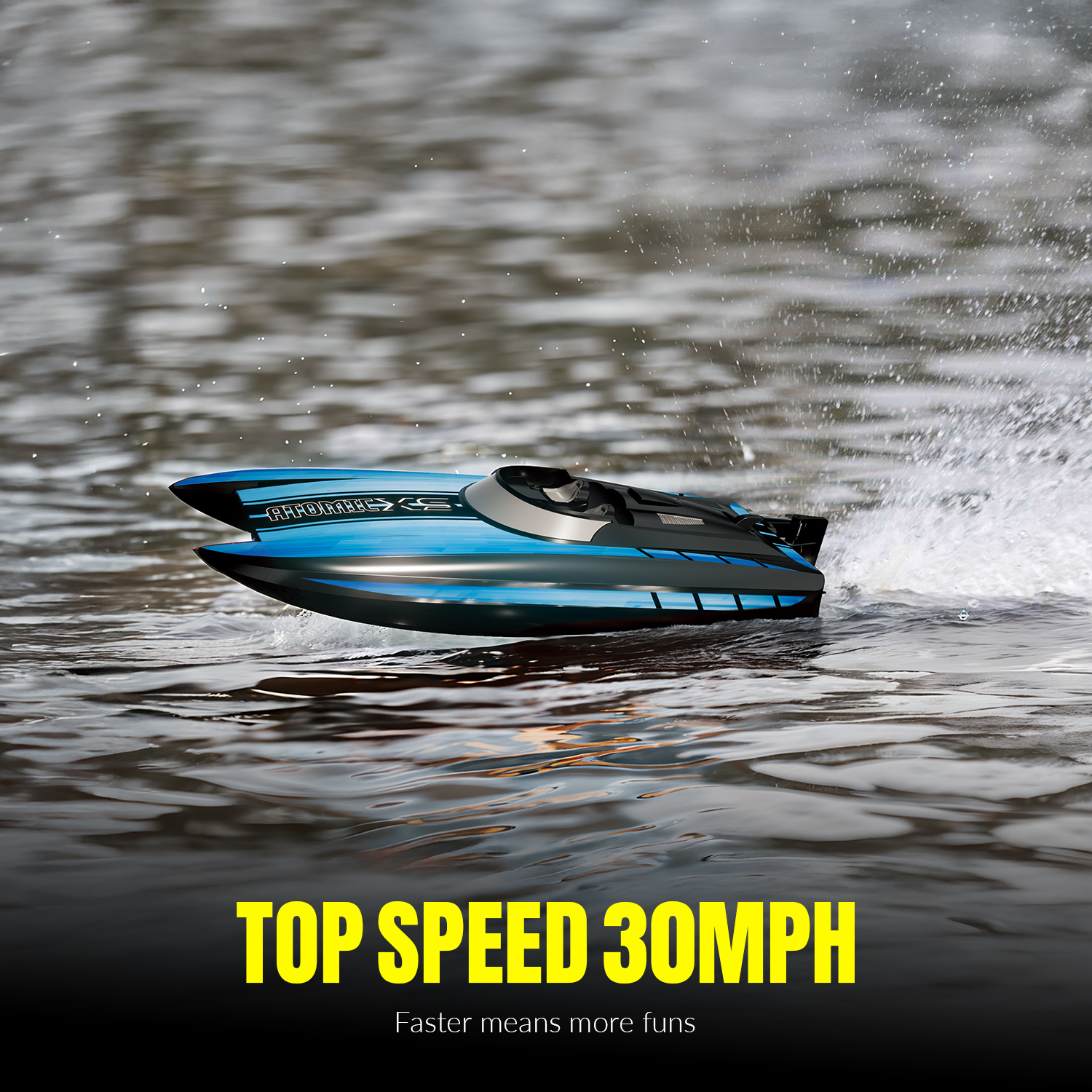 VOLANTEXRC Black 20+MPH Atomic XS High Speed RC Boat for Kids or Adults Toy Gifts 79505