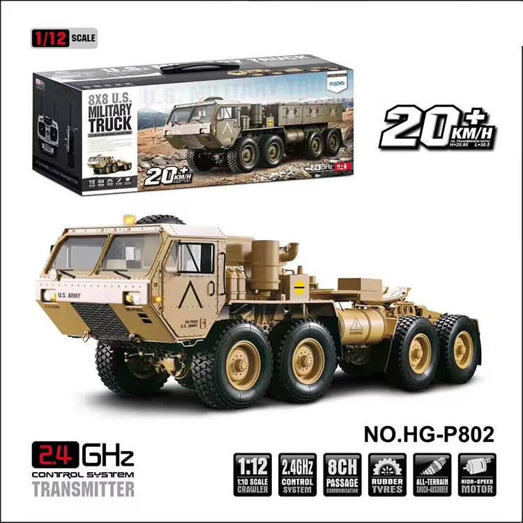 LEHOO Toys HG-P801 1/12 8CH 2.4G RC Car 8X8 Military Truck Simulation Electric Brushed Rock Crawler