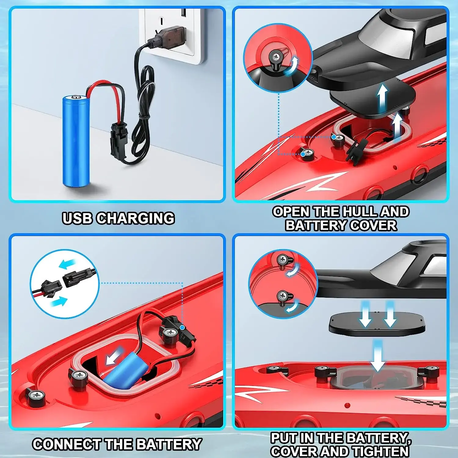 2.4G High-speed Remote-controlled Boat with Twin Propellers for Children's Outdoor Water Remote Control Speedboat Gifts Toys