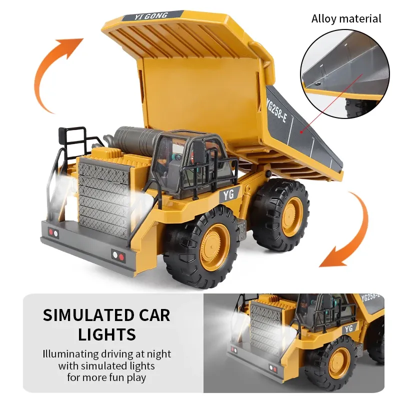 2.4G Remote Control Expert Excavator Dump Truck RC Model Car Toy Professional Alloy Plastic Simulation Construction Vehicle
