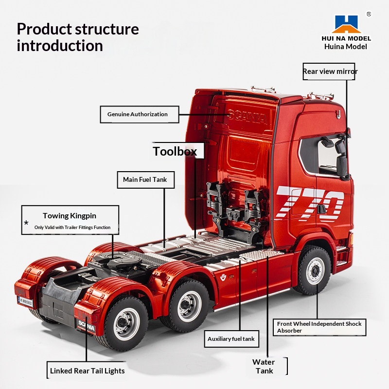 Authentic Scania 770S Electric Metal Remote-Control Truck Model, 1501/1502 Tractor Toy 1:18 Scale Semi-Trailer Truck by Hui Na