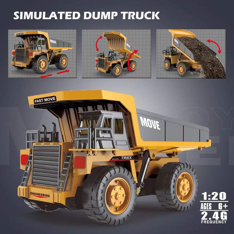 Hot Selling 2.4G Remote Control Alloy Dump Truck Toy with Lights and Music Construction Vehicle Children's Toy Gift