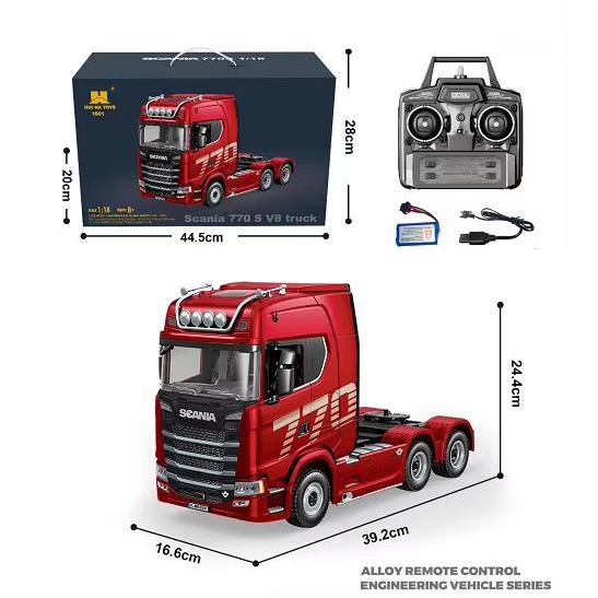 HOSHI Huina 1501 RC Car Head 770S V8 RC Alloy Tractor Truck 1/18 19CH 2.4G Engineering Trailer Truck with Light and Sound Toys