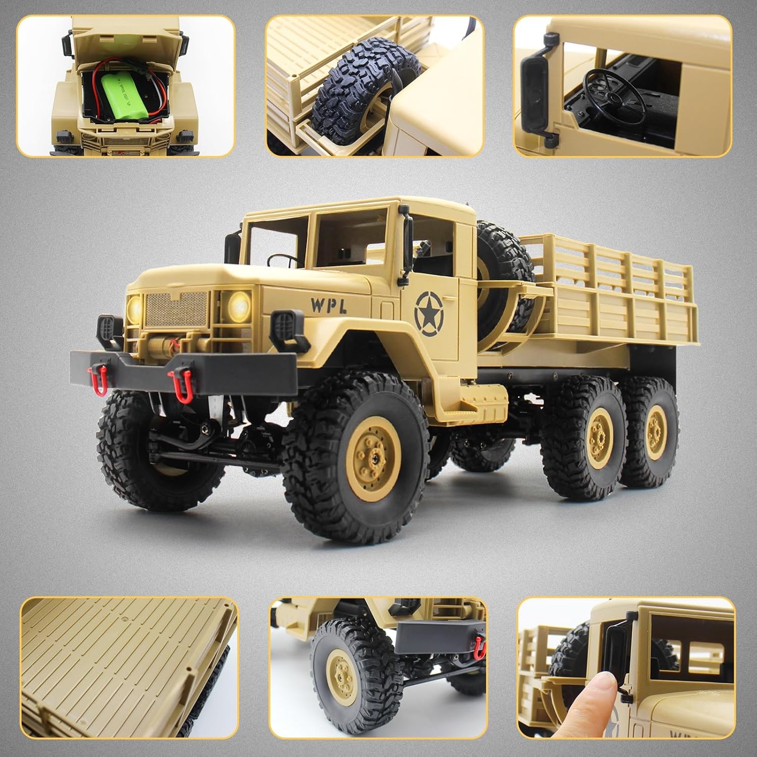 Dwi Dowellin RC Military Truck - 6x6 Road Remote Control Car, 4WD Remote Control Truck ,Rock Army Transport Vehicle Toy