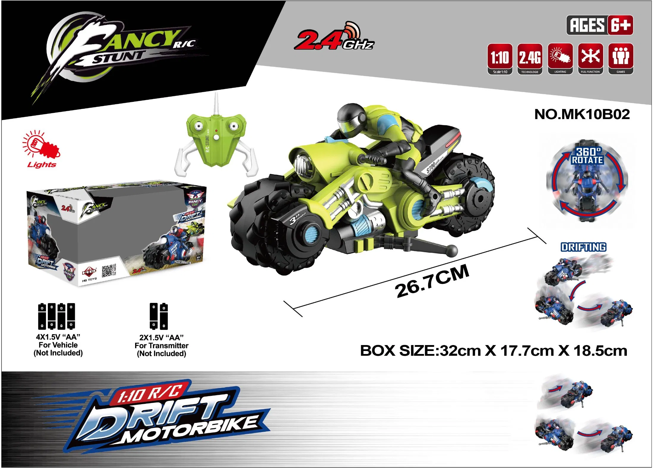 1: 10 RC Motorcycle Rotation Drift RC Car Electric Vehicle with USB
