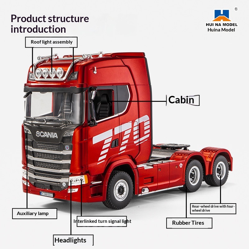 Authentic Scania 770S Electric Metal Remote-Control Truck Model, 1501/1502 Tractor Toy 1:18 Scale Semi-Trailer Truck by Hui Na