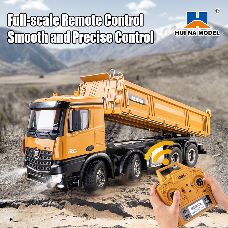 Huina 1536 1/14 Remote Control Alloy Dump Truck 8x8 Off-Road Heavy Load RC Tipper Vehicle Construction Model Toy for Adults Kids