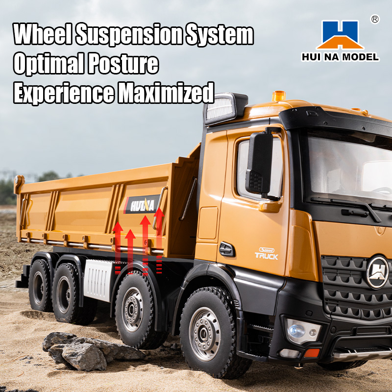 Huina 1536 1/14 Remote Control Alloy Dump Truck 8x8 Off-Road Heavy Load RC Tipper Vehicle Construction Model Toy for Adults Kids