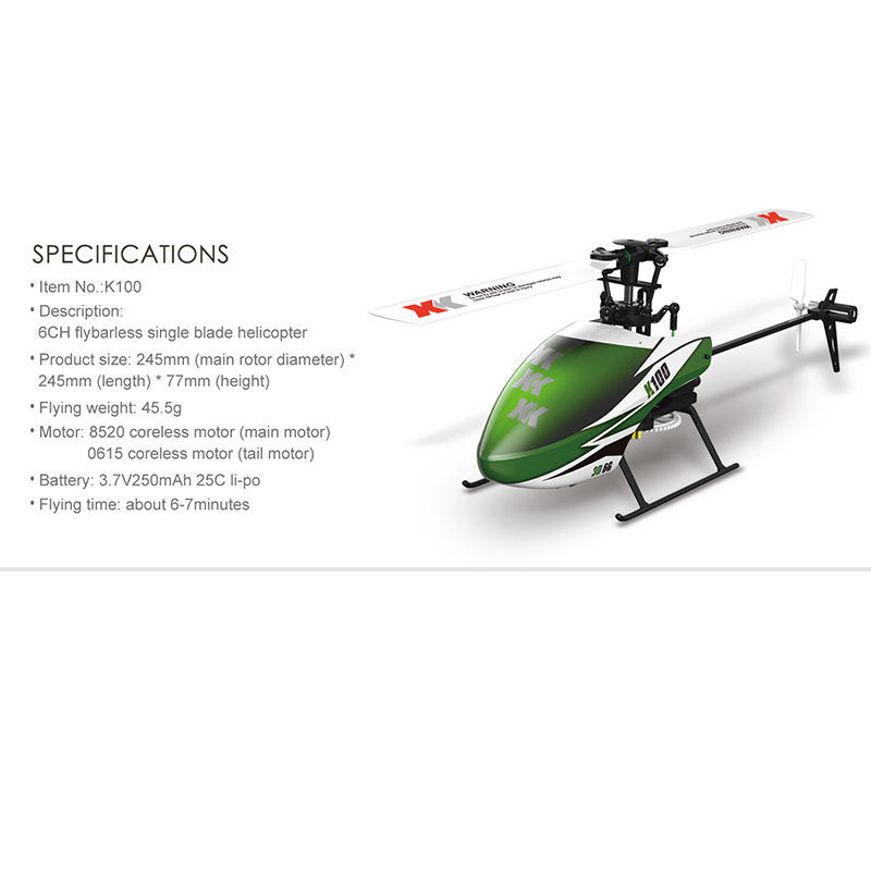K100 3D/6G 6 Channels RC Aircraft Mini Flybarless Single Rotor Remote Control Helicopter Dual Toys
