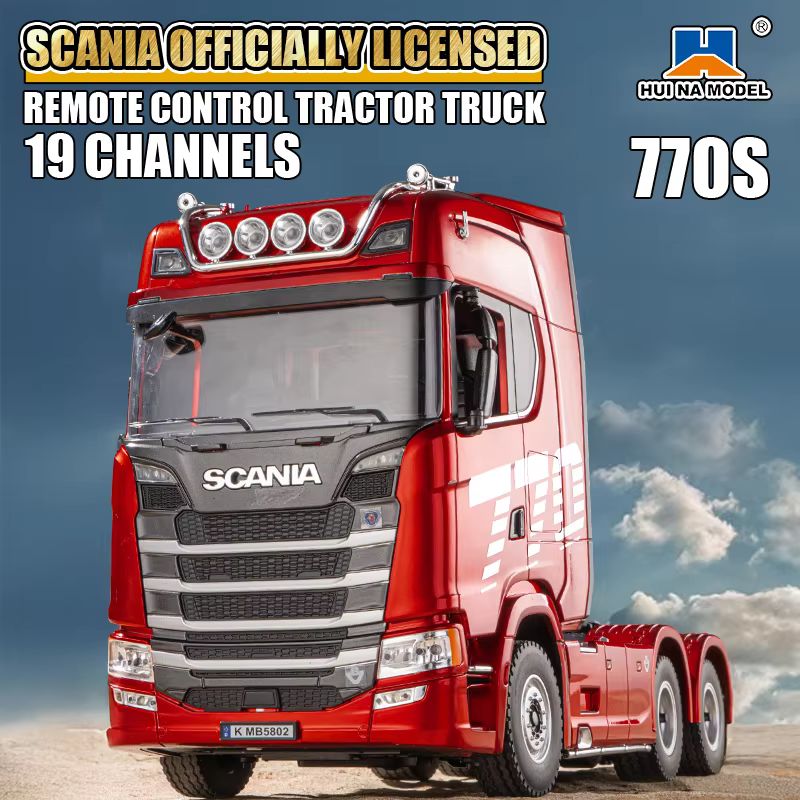 1 18 Scale 19 Channel Remote Control Trucks Scania 770 Alloy Model Toy Car Can Open the Door with Lights Semi-trailer Boy Toy