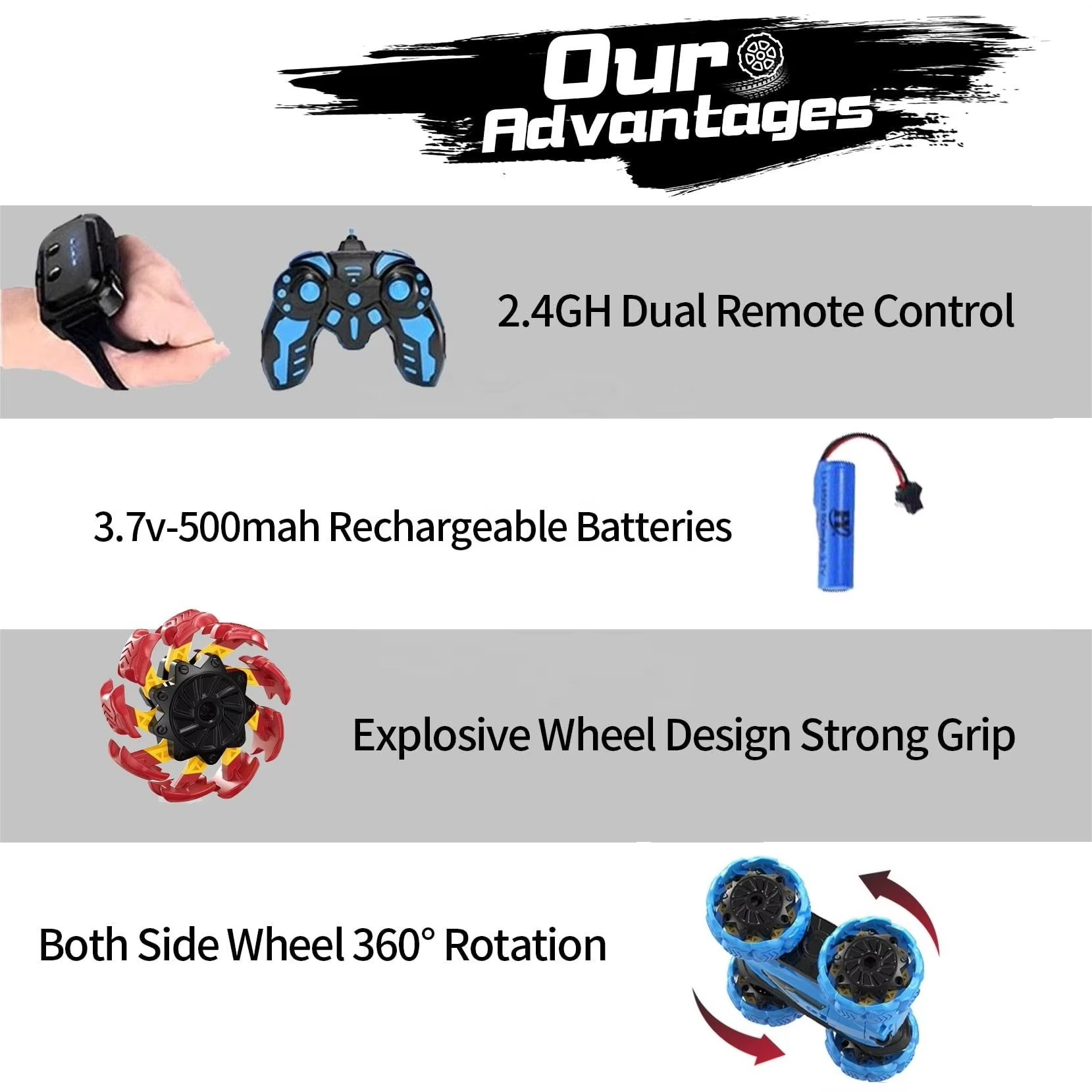 AiJH RC Stunt Car 4WD Off Road Double Sided 360 Rotating Explosive Gesture Sensing Remote Control Car Toy