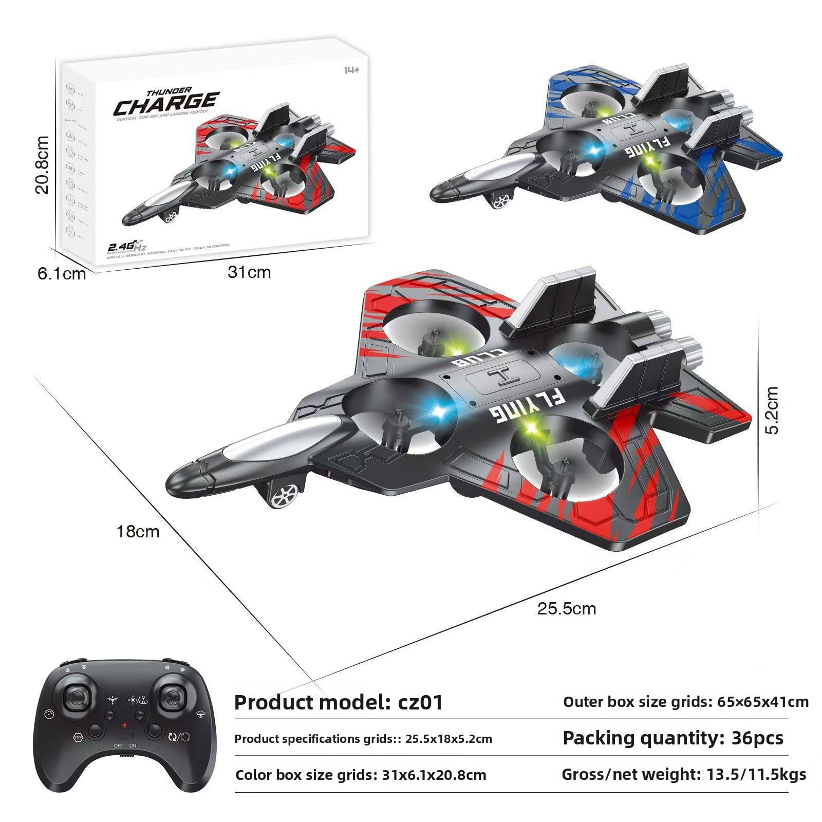 Hot Selling 2.4G Foam Plane Fighter Hand Gesture RC Quadrotor Auto Return Flying Airplane Toy Remote Control Batteries Included