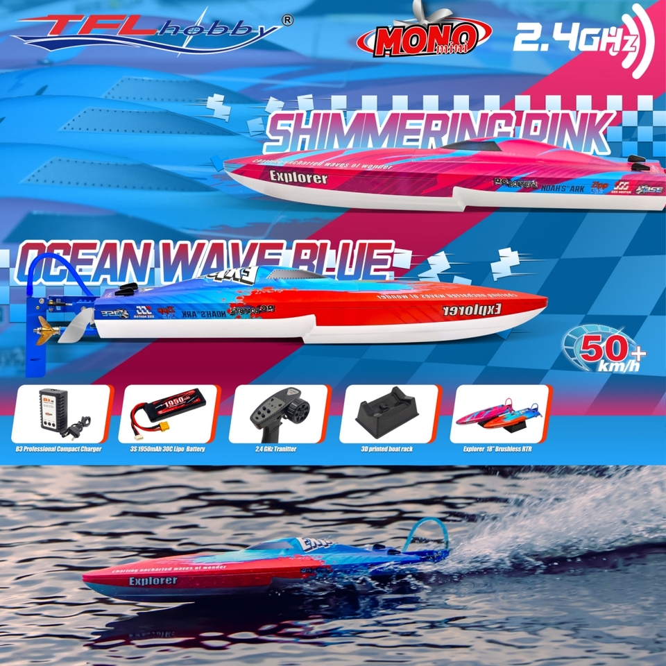 TFL 1158 Explorer Mini Speed Boat RTR with RC/Motor/ESC/Battery/Changer/Self-Righting Waterproof 60+KM/H