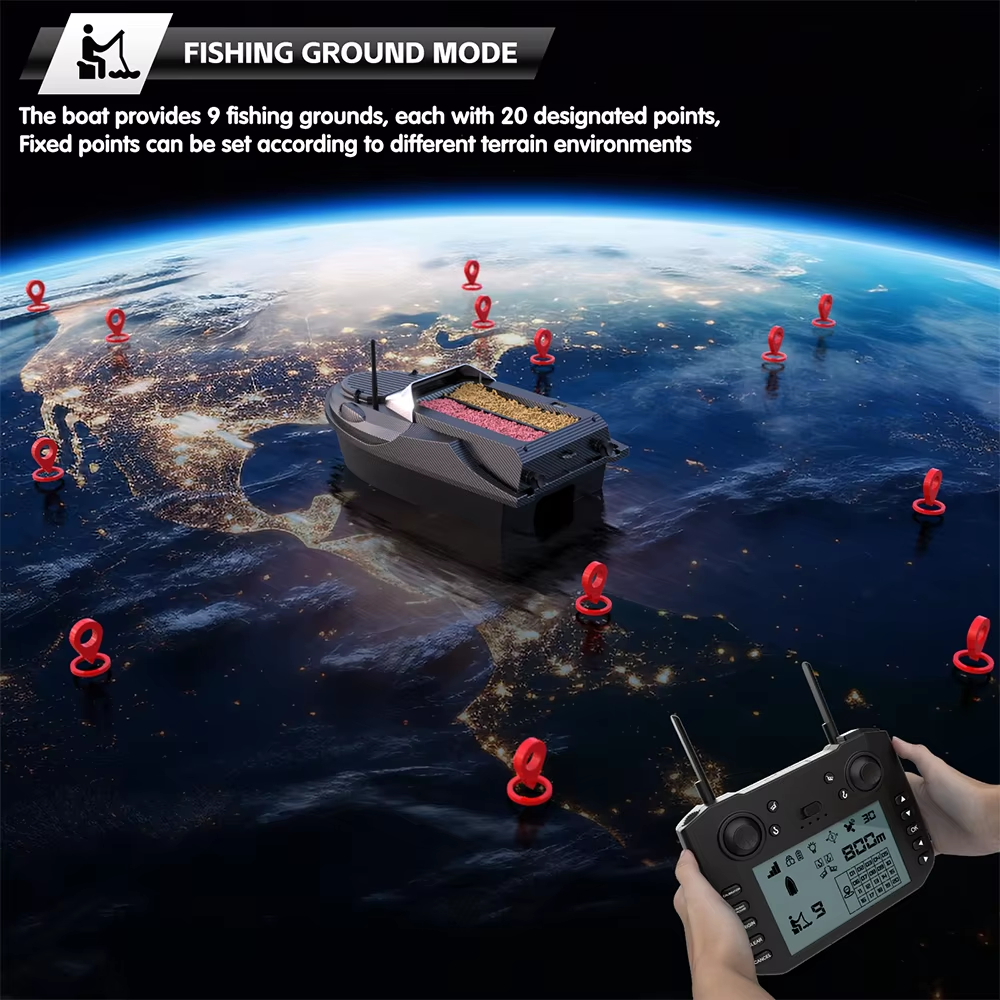 New V080 Bait Boat With Fish Finder 180 Points Gps Bait Boat 120ft Bait Boat Sonar Dual Brush Motor 800 Control Distance